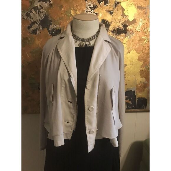 Anthropologie Daughters of the Revolution Button Front & Zip Jacket Taupe Swing - Picture 3 of 9
